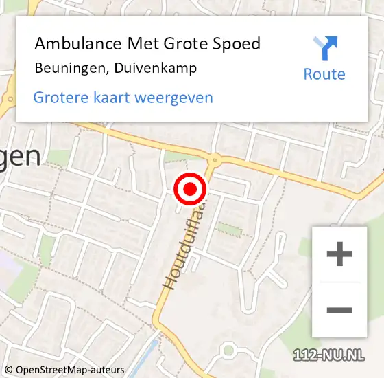 Locatie op kaart van de 112 melding: Ambulance Met Grote Spoed Naar Beuningen, Duivenkamp op 6 april 2022 01:34