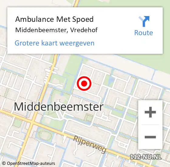 Locatie op kaart van de 112 melding: Ambulance Met Spoed Naar Middenbeemster, Vredehof op 6 april 2022 03:05