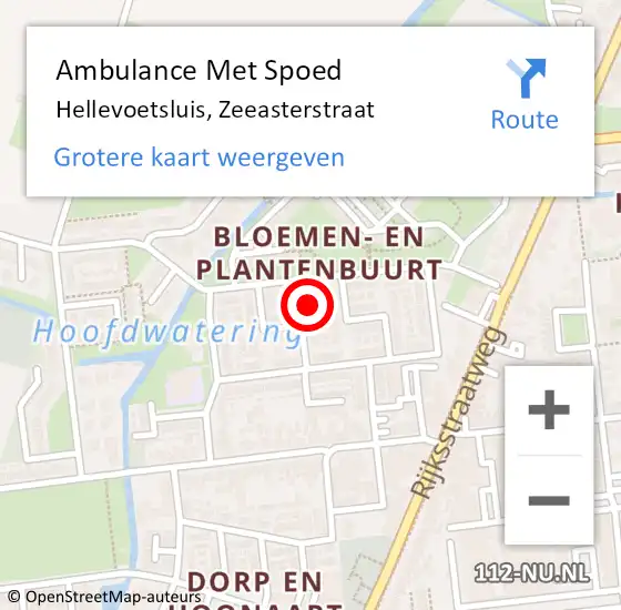 Locatie op kaart van de 112 melding: Ambulance Met Spoed Naar Hellevoetsluis, Zeeasterstraat op 6 april 2022 04:29