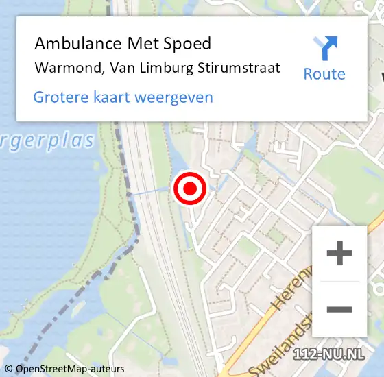 Locatie op kaart van de 112 melding: Ambulance Met Spoed Naar Warmond, Van Limburg Stirumstraat op 6 april 2022 06:37