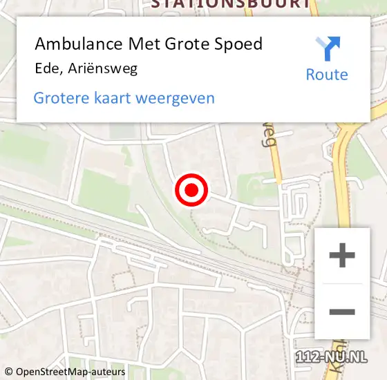 Locatie op kaart van de 112 melding: Ambulance Met Grote Spoed Naar Ede, Ariënsweg op 6 april 2022 07:47