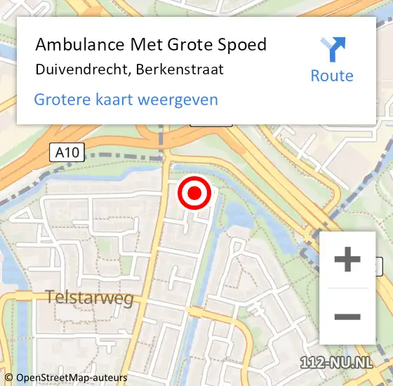 Locatie op kaart van de 112 melding: Ambulance Met Grote Spoed Naar Duivendrecht, Berkenstraat op 6 april 2022 07:54