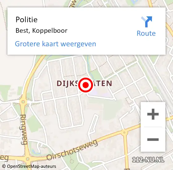 Locatie op kaart van de 112 melding: Politie Best, Koppelboor op 6 april 2022 07:57