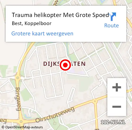 Locatie op kaart van de 112 melding: Trauma helikopter Met Grote Spoed Naar Best, Koppelboor op 6 april 2022 08:02