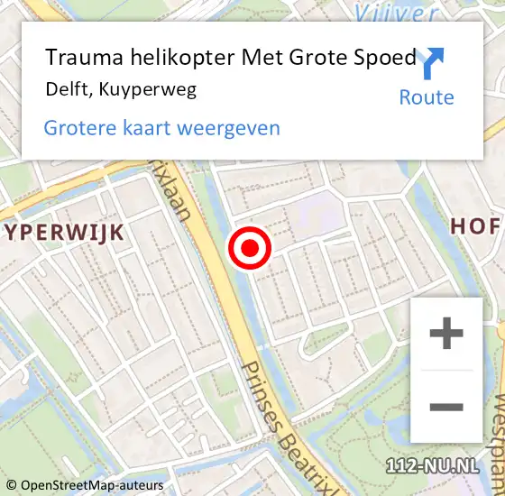 Locatie op kaart van de 112 melding: Trauma helikopter Met Grote Spoed Naar Delft, Kuyperweg op 6 april 2022 08:48