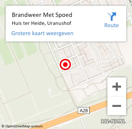 Locatie op kaart van de 112 melding: Brandweer Met Spoed Naar Huis ter Heide, Uranushof op 6 april 2022 09:14