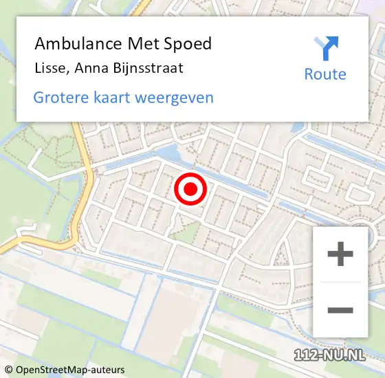 Locatie op kaart van de 112 melding: Ambulance Met Spoed Naar Lisse, Anna Bijnsstraat op 6 april 2022 09:39