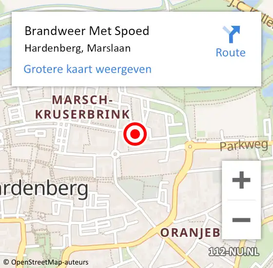 Locatie op kaart van de 112 melding: Brandweer Met Spoed Naar Hardenberg, Marslaan op 6 april 2022 10:06