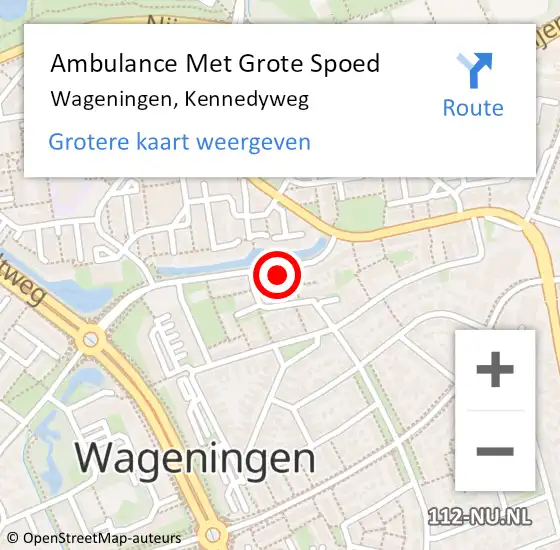 Locatie op kaart van de 112 melding: Ambulance Met Grote Spoed Naar Wageningen, Kennedyweg op 6 april 2022 10:16