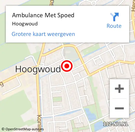 Locatie op kaart van de 112 melding: Ambulance Met Spoed Naar Hoogwoud op 6 april 2022 10:36