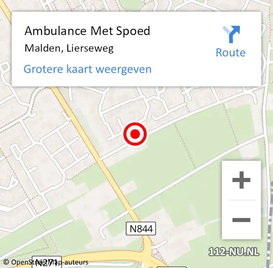 Locatie op kaart van de 112 melding: Ambulance Met Spoed Naar Malden, Lierseweg op 6 april 2022 10:54