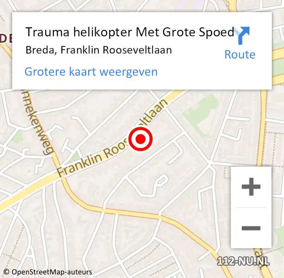 Locatie op kaart van de 112 melding: Trauma helikopter Met Grote Spoed Naar Breda, Franklin Rooseveltlaan op 6 april 2022 10:58