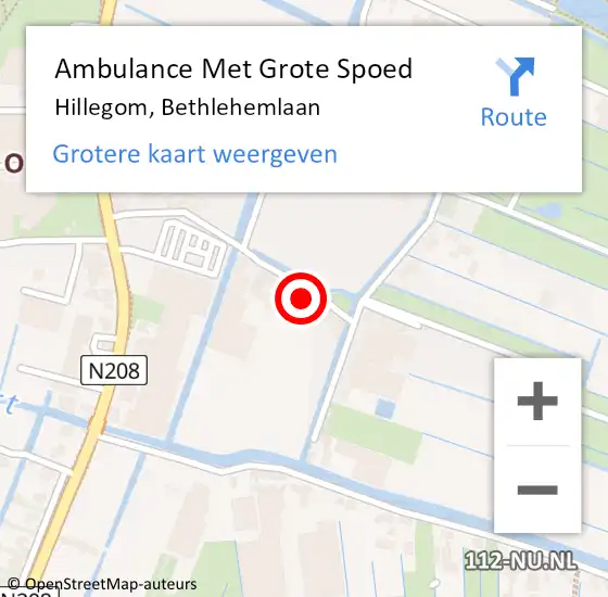 Locatie op kaart van de 112 melding: Ambulance Met Grote Spoed Naar Hillegom, Bethlehemlaan op 6 april 2022 11:01