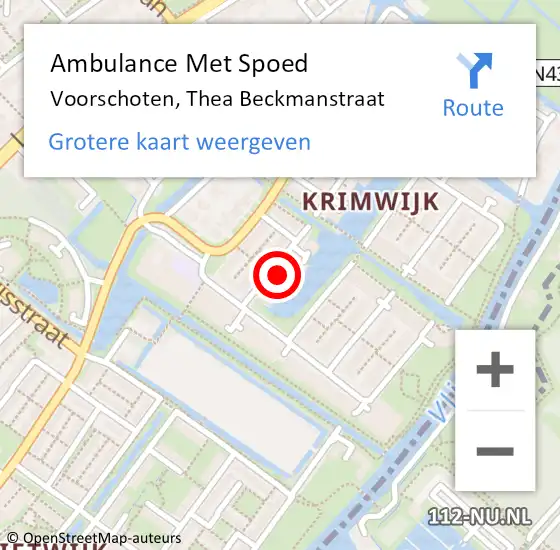 Locatie op kaart van de 112 melding: Ambulance Met Spoed Naar Voorschoten, Thea Beckmanstraat op 6 april 2022 11:18
