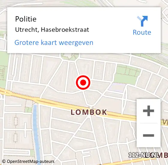 Locatie op kaart van de 112 melding: Politie Utrecht, Hasebroekstraat op 6 april 2022 11:43