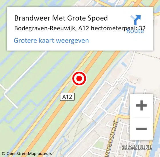 Locatie op kaart van de 112 melding: Brandweer Met Grote Spoed Naar Bodegraven-Reeuwijk, A12 hectometerpaal: 32 op 6 april 2022 11:45