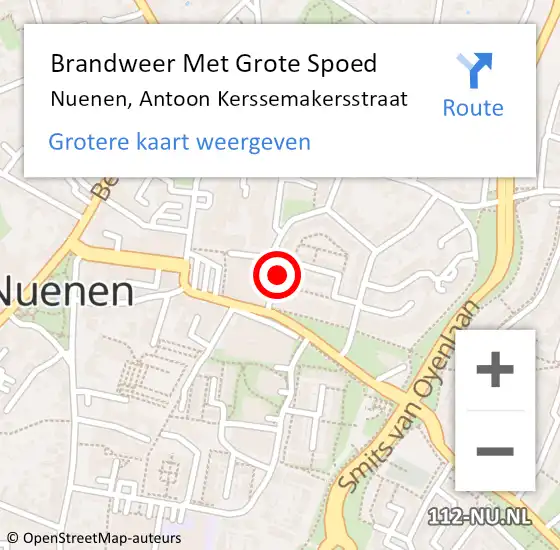 Locatie op kaart van de 112 melding: Brandweer Met Grote Spoed Naar Nuenen, Antoon Kerssemakersstraat op 6 april 2022 11:50