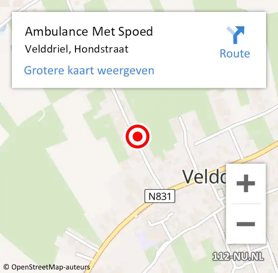 Locatie op kaart van de 112 melding: Ambulance Met Spoed Naar Velddriel, Hondstraat op 6 april 2022 12:11