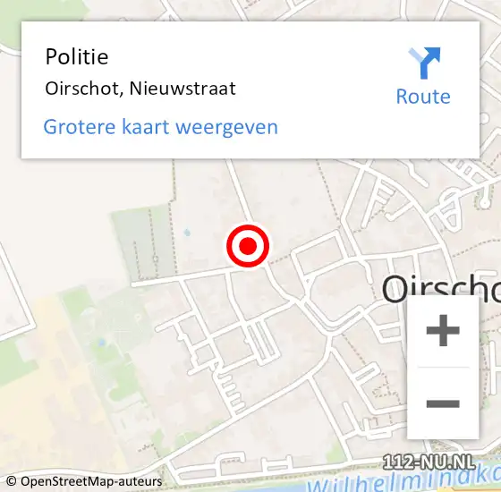 Locatie op kaart van de 112 melding: Politie Oirschot, Nieuwstraat op 6 april 2022 12:28