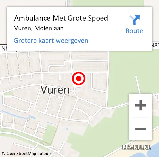 Locatie op kaart van de 112 melding: Ambulance Met Grote Spoed Naar Vuren, Molenlaan op 6 april 2022 12:32