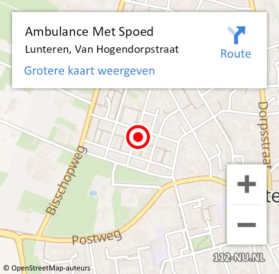 Locatie op kaart van de 112 melding: Ambulance Met Spoed Naar Lunteren, Van Hogendorpstraat op 6 april 2022 12:58