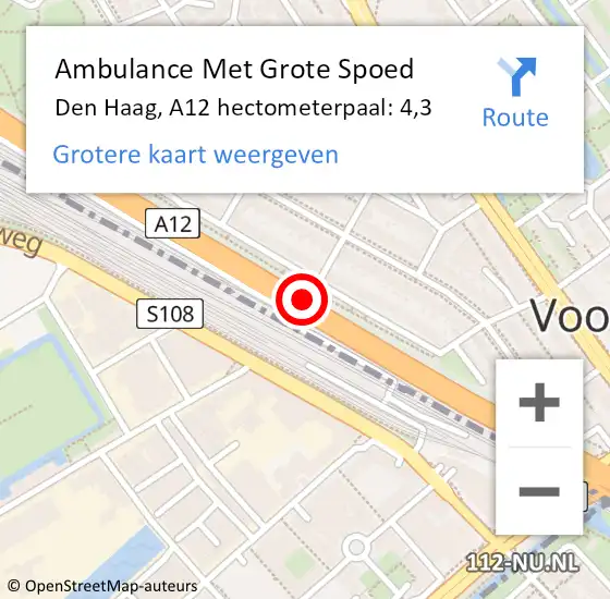 Locatie op kaart van de 112 melding: Ambulance Met Grote Spoed Naar Den Haag, A12 hectometerpaal: 4,3 op 6 april 2022 13:01