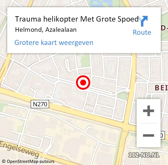 Locatie op kaart van de 112 melding: Trauma helikopter Met Grote Spoed Naar Helmond, Azalealaan op 6 april 2022 13:03