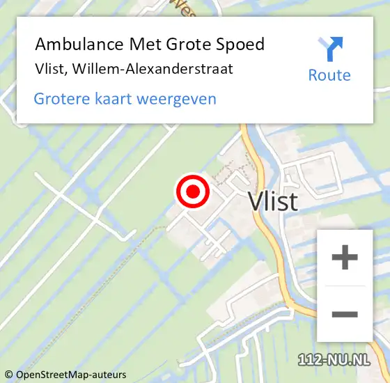 Locatie op kaart van de 112 melding: Ambulance Met Grote Spoed Naar Vlist, Willem-Alexanderstraat op 6 april 2022 13:17