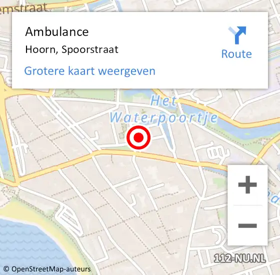 Locatie op kaart van de 112 melding: Ambulance Hoorn, Spoorstraat op 6 april 2022 13:34