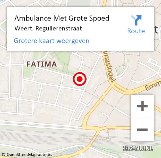 Locatie op kaart van de 112 melding: Ambulance Met Grote Spoed Naar Weert, Regulierenstraat op 6 april 2022 13:35