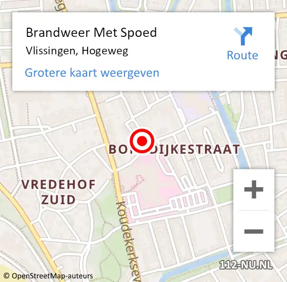 Locatie op kaart van de 112 melding: Brandweer Met Spoed Naar Vlissingen, Hogeweg op 6 april 2022 13:42