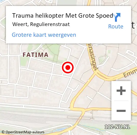 Locatie op kaart van de 112 melding: Trauma helikopter Met Grote Spoed Naar Weert, Regulierenstraat op 6 april 2022 13:48