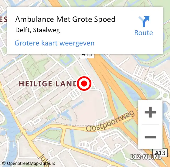 Locatie op kaart van de 112 melding: Ambulance Met Grote Spoed Naar Delft, Staalweg op 6 april 2022 14:09