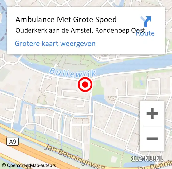 Locatie op kaart van de 112 melding: Ambulance Met Grote Spoed Naar Ouderkerk aan de Amstel, Rondehoep Oost op 6 april 2022 14:12