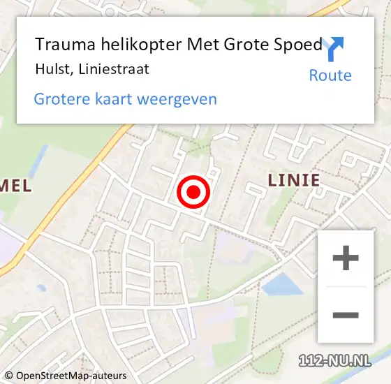 Locatie op kaart van de 112 melding: Trauma helikopter Met Grote Spoed Naar Hulst, Liniestraat op 6 april 2022 14:39