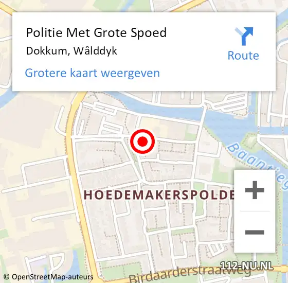 Locatie op kaart van de 112 melding: Politie Met Grote Spoed Naar Dokkum, Wâlddyk op 6 april 2022 14:42