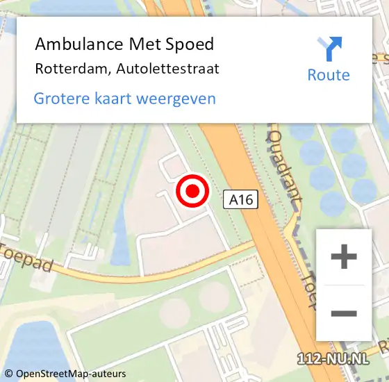 Locatie op kaart van de 112 melding: Ambulance Met Spoed Naar Rotterdam, Autolettestraat op 6 april 2022 14:53