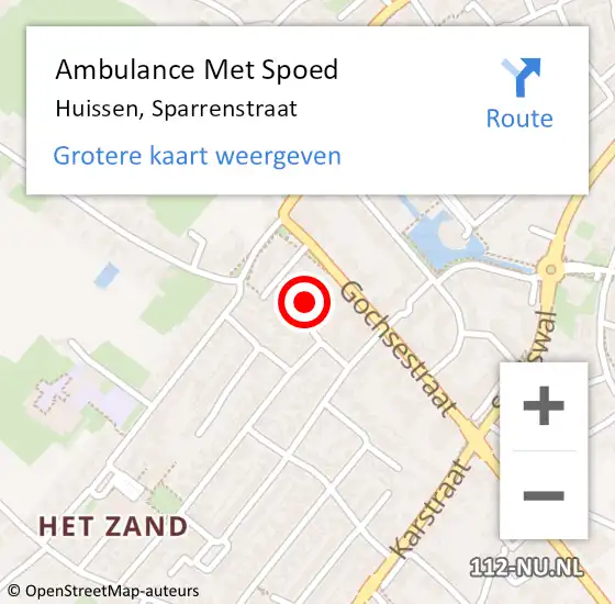 Locatie op kaart van de 112 melding: Ambulance Met Spoed Naar Huissen, Sparrenstraat op 6 april 2022 15:03