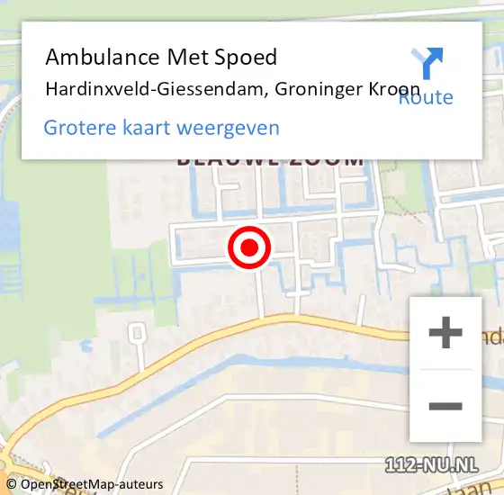 Locatie op kaart van de 112 melding: Ambulance Met Spoed Naar Hardinxveld-Giessendam, Groninger Kroon op 6 april 2022 15:05