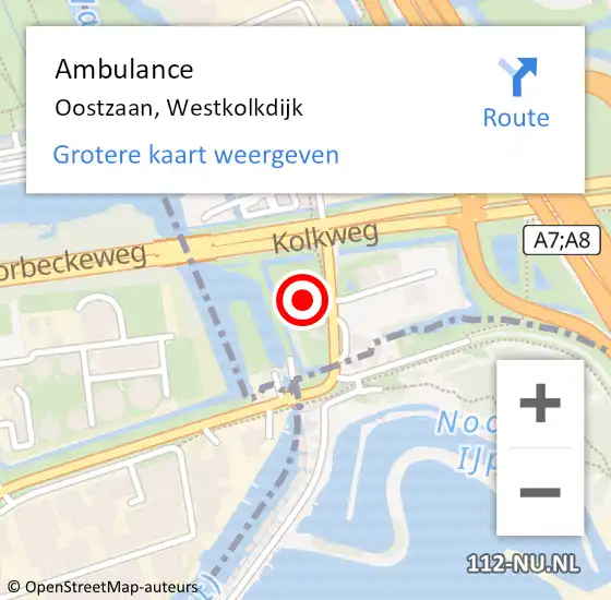 Locatie op kaart van de 112 melding: Ambulance Oostzaan, Westkolkdijk op 6 april 2022 15:05