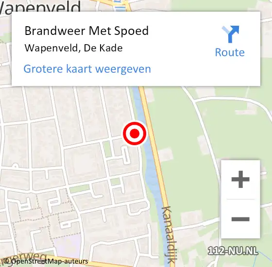 Locatie op kaart van de 112 melding: Brandweer Met Spoed Naar Wapenveld, De Kade op 13 juli 2014 15:03