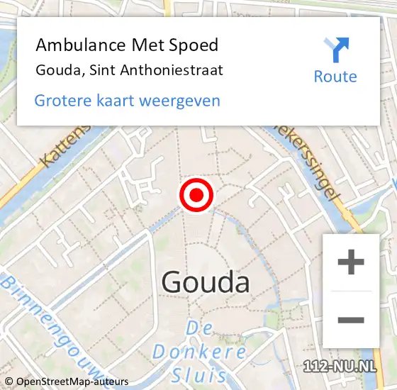 Locatie op kaart van de 112 melding: Ambulance Met Spoed Naar Gouda, Sint Anthoniestraat op 6 april 2022 15:19