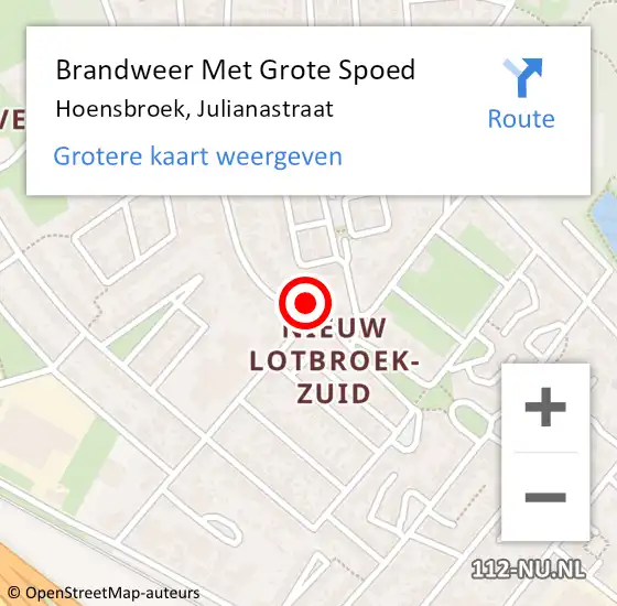 Locatie op kaart van de 112 melding: Brandweer Met Grote Spoed Naar Hoensbroek, Julianastraat op 6 april 2022 16:16