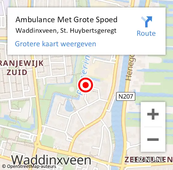 Locatie op kaart van de 112 melding: Ambulance Met Grote Spoed Naar Waddinxveen, St. Huybertsgeregt op 6 april 2022 16:37