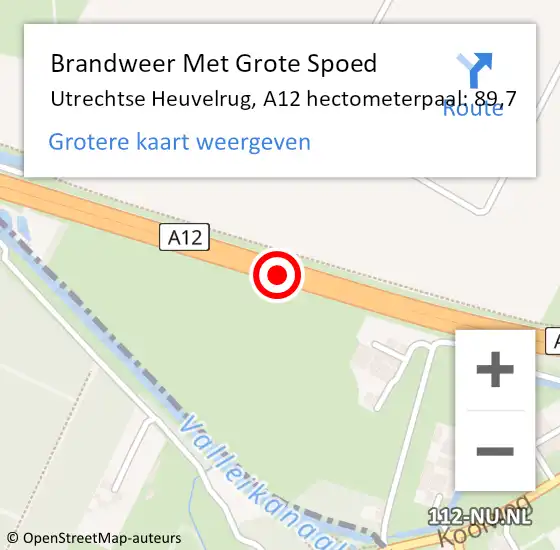Locatie op kaart van de 112 melding: Brandweer Met Grote Spoed Naar Utrechtse Heuvelrug, A12 hectometerpaal: 89,7 op 6 april 2022 16:54