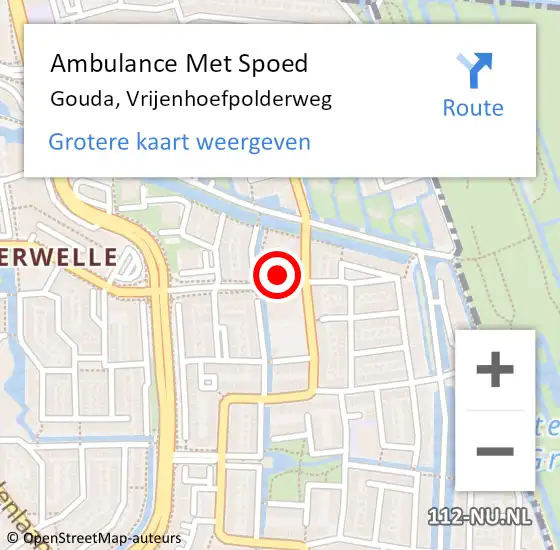 Locatie op kaart van de 112 melding: Ambulance Met Spoed Naar Gouda, Vrijenhoefpolderweg op 6 april 2022 16:56