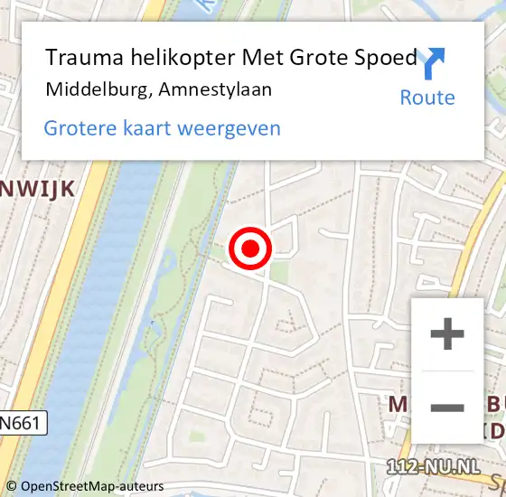 Locatie op kaart van de 112 melding: Trauma helikopter Met Grote Spoed Naar Middelburg, Amnestylaan op 6 april 2022 17:18