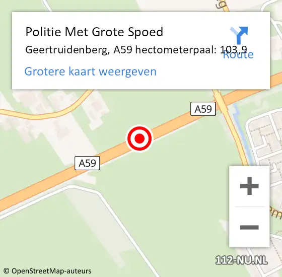 Locatie op kaart van de 112 melding: Politie Met Grote Spoed Naar Geertruidenberg, A59 hectometerpaal: 103,9 op 6 april 2022 17:20