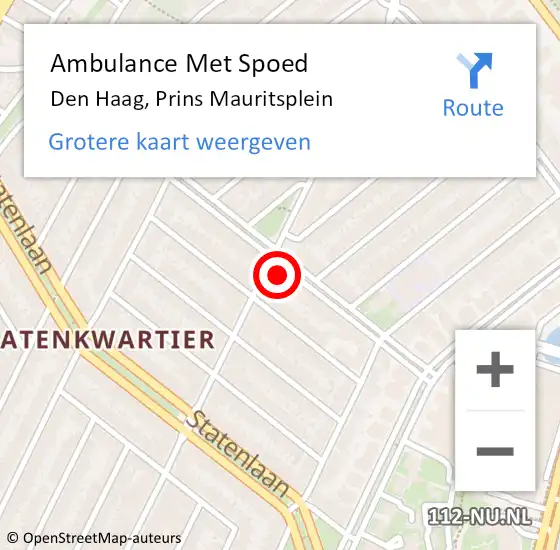 Locatie op kaart van de 112 melding: Ambulance Met Spoed Naar Den Haag, Prins Mauritsplein op 6 april 2022 17:20