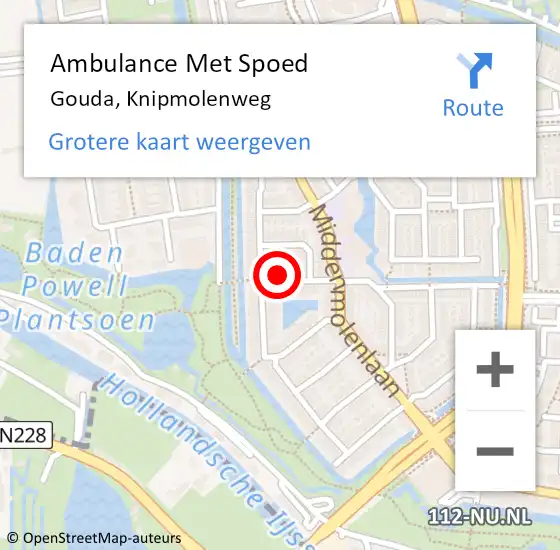 Locatie op kaart van de 112 melding: Ambulance Met Spoed Naar Gouda, Knipmolenweg op 6 april 2022 17:34